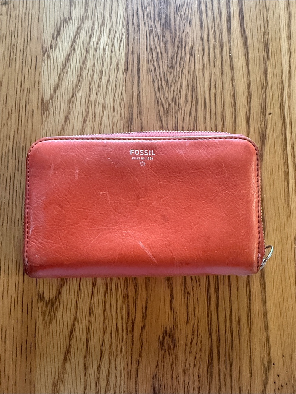 Fossil Orange Zip-Around Leather Wallet